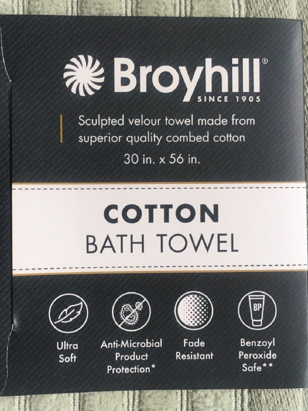 3 SAGE GREEN Broyhill Jacquard-Pattern Textured Velour Cotton Bath Towels THICK - Picture 2 of 5